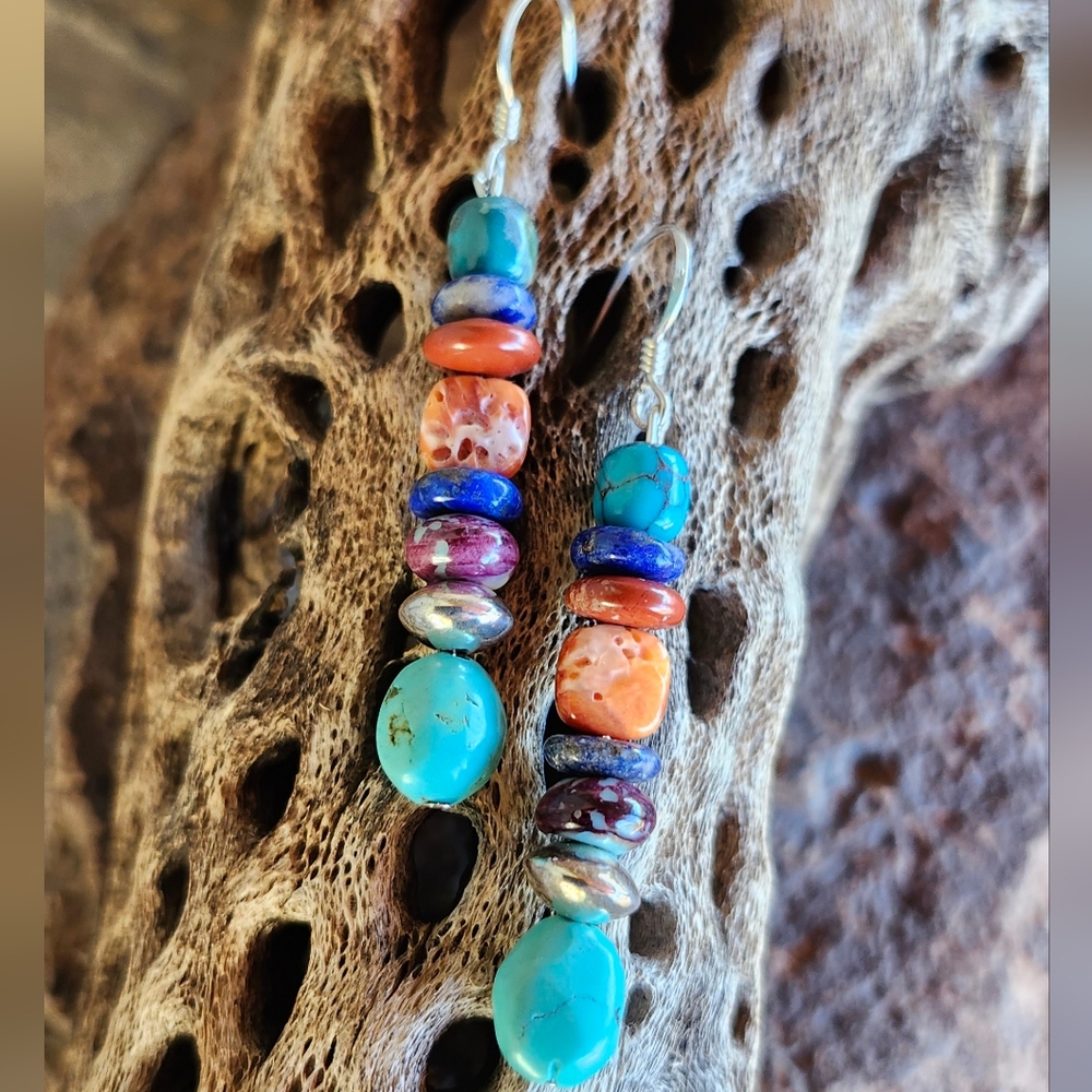 Sterling Silver Artisan Made Gemstone Earrings - image 3